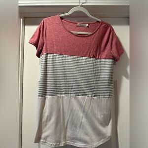 Women's Red and Gray Striped Top